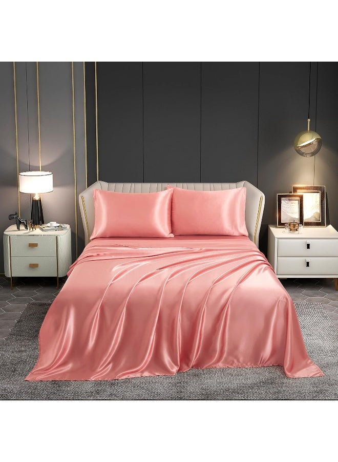 Counfeisly SenGoo Home 4 Pieces Satin Sheets Set, King Size Luxury Silky Soft Satin Bed Sheets with 1 Deep Pocket Fitted Sheet, 1 Flat Sheet, 2 Pillowcases, Rose Gold - Image 1
