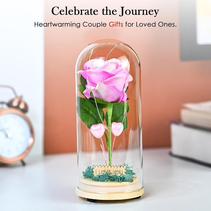 ZAICUS Eternal Pink Rose Encased in Glass Dome with Soft LED Illumination – A Beautiful and Heartfelt Gift for Romantic Celebrations Like Valentine’s Day and Anniversaries - Image 5