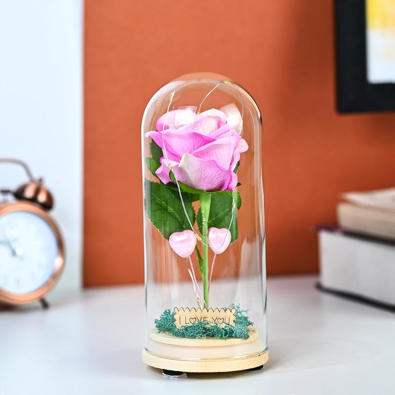 ZAICUS Eternal Pink Rose Encased in Glass Dome with Soft LED Illumination – A Beautiful and Heartfelt Gift for Romantic Celebrations Like Valentine’s Day and Anniversaries - Image 1