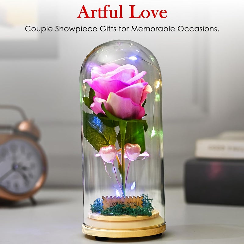 ZAICUS Eternal Pink Rose Encased in Glass Dome with Soft LED Illumination – A Beautiful and Heartfelt Gift for Romantic Celebrations Like Valentine’s Day and Anniversaries - Image 3