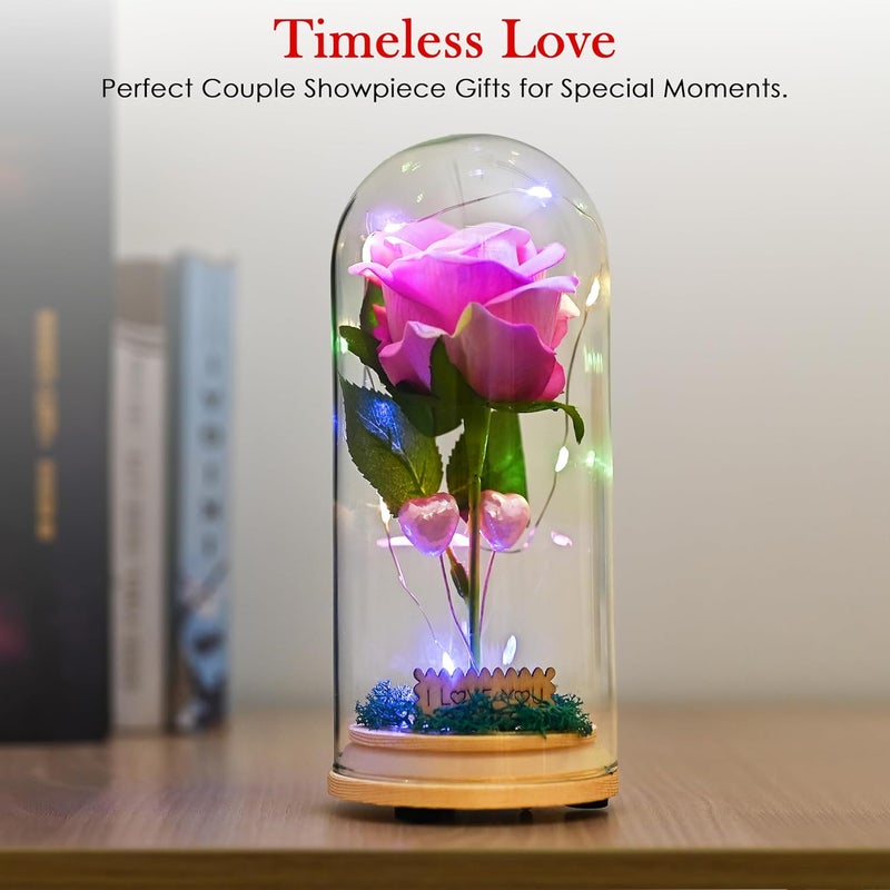ZAICUS Eternal Pink Rose Encased in Glass Dome with Soft LED Illumination – A Beautiful and Heartfelt Gift for Romantic Celebrations Like Valentine’s Day and Anniversaries - Image 4
