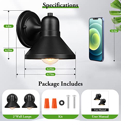 Brightever Outdoor Lanterns, 2-Pack Exterior Light Fixtures, Waterproof Anti-Rust Black Wall Mount Lights, Small E26 Socket Outside Lights for House, Front Porch, Playhouse, Garage - Image 2