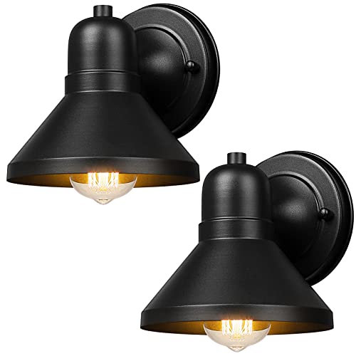 Brightever Outdoor Lanterns, 2-Pack Exterior Light Fixtures, Waterproof Anti-Rust Black Wall Mount Lights, Small E26 Socket Outside Lights for House, Front Porch, Playhouse, Garage - Image 1