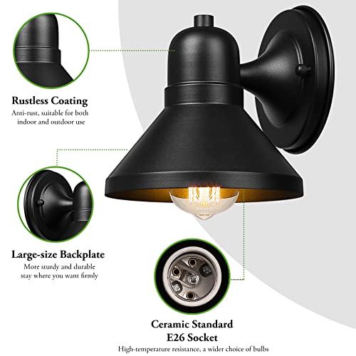 Brightever Outdoor Lanterns, 2-Pack Exterior Light Fixtures, Waterproof Anti-Rust Black Wall Mount Lights, Small E26 Socket Outside Lights for House, Front Porch, Playhouse, Garage - Image 3