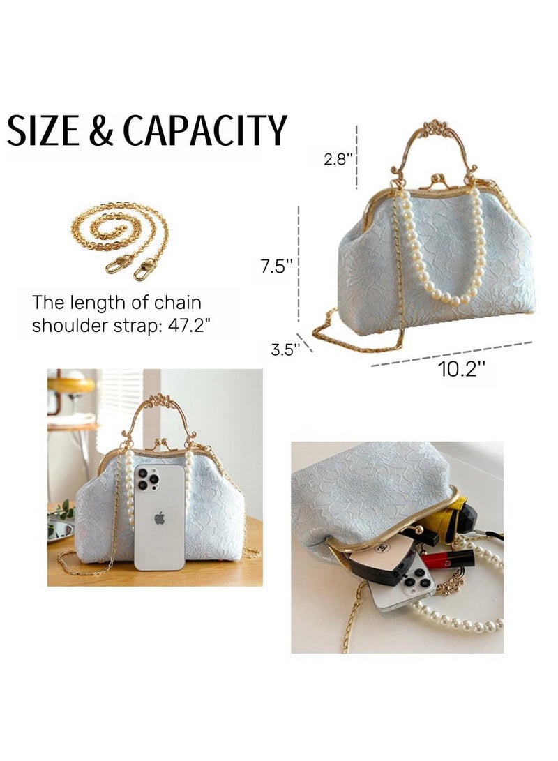 Zikra Women's Clutch Handbags Vintage, Lace Embroidery Pearl Crossbody, Evening Bag with Chain Strap with Chain Strap Floral, For Wedding Party Cocktail Prom Banquet, Elegant, Unique, for Women - Image 5