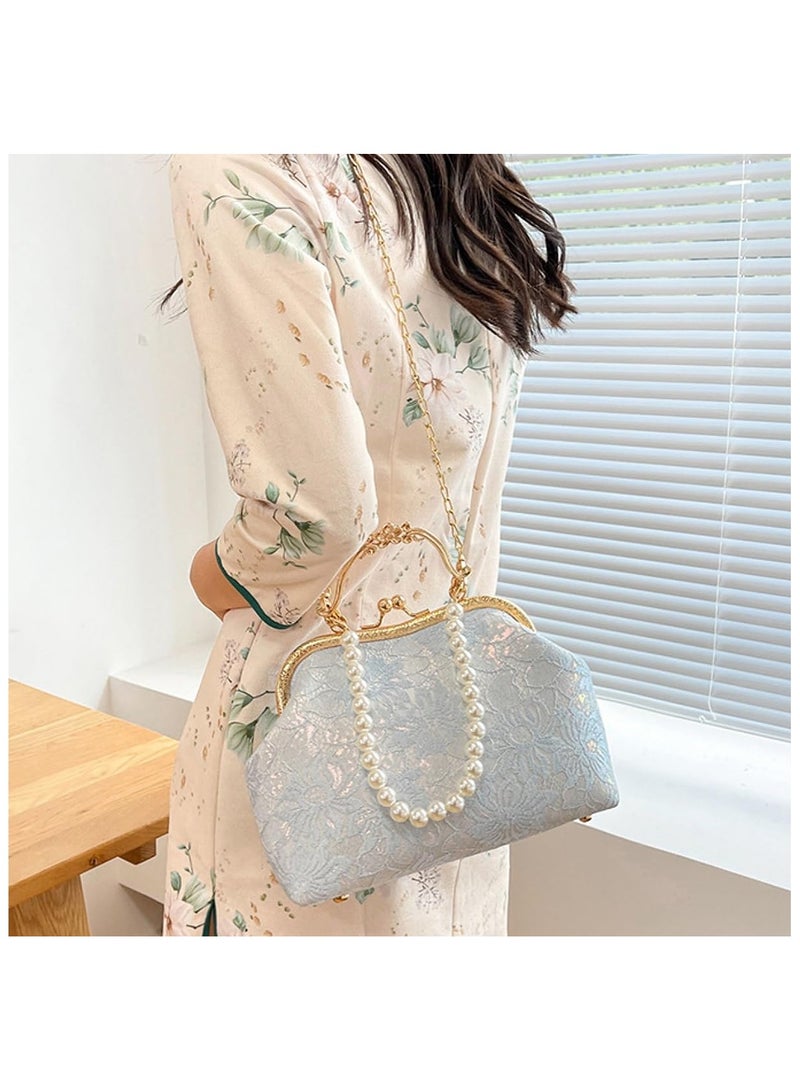 Zikra Women's Clutch Handbags Vintage, Lace Embroidery Pearl Crossbody, Evening Bag with Chain Strap with Chain Strap Floral, For Wedding Party Cocktail Prom Banquet, Elegant, Unique, for Women - Image 2