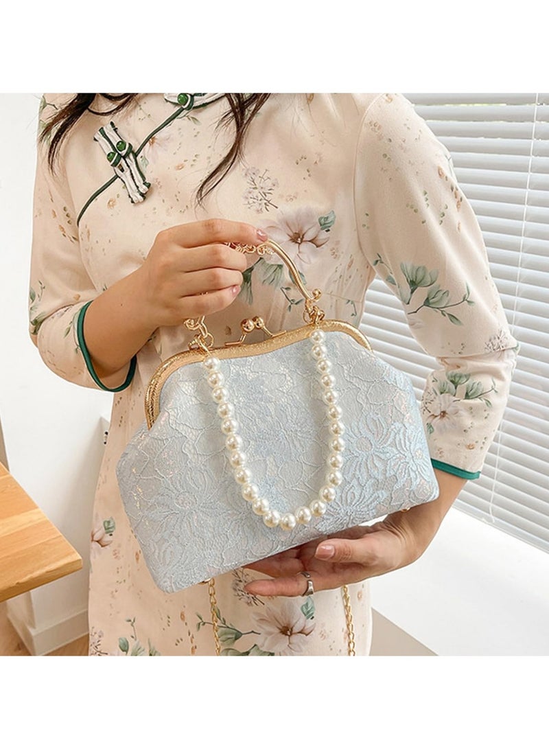 Zikra Women's Clutch Handbags Vintage, Lace Embroidery Pearl Crossbody, Evening Bag with Chain Strap with Chain Strap Floral, For Wedding Party Cocktail Prom Banquet, Elegant, Unique, for Women - Image 3