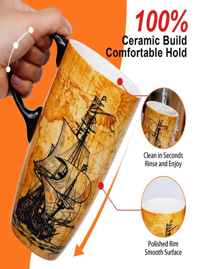 DUSVALLY Ceramic Coffee Mug Travel Cup with Lid for Car Cup Holder, Porcelain Tall Tea Cup for Latte, Cappuccino and Cocoa, 17 Oz, Sailboat - Image 4