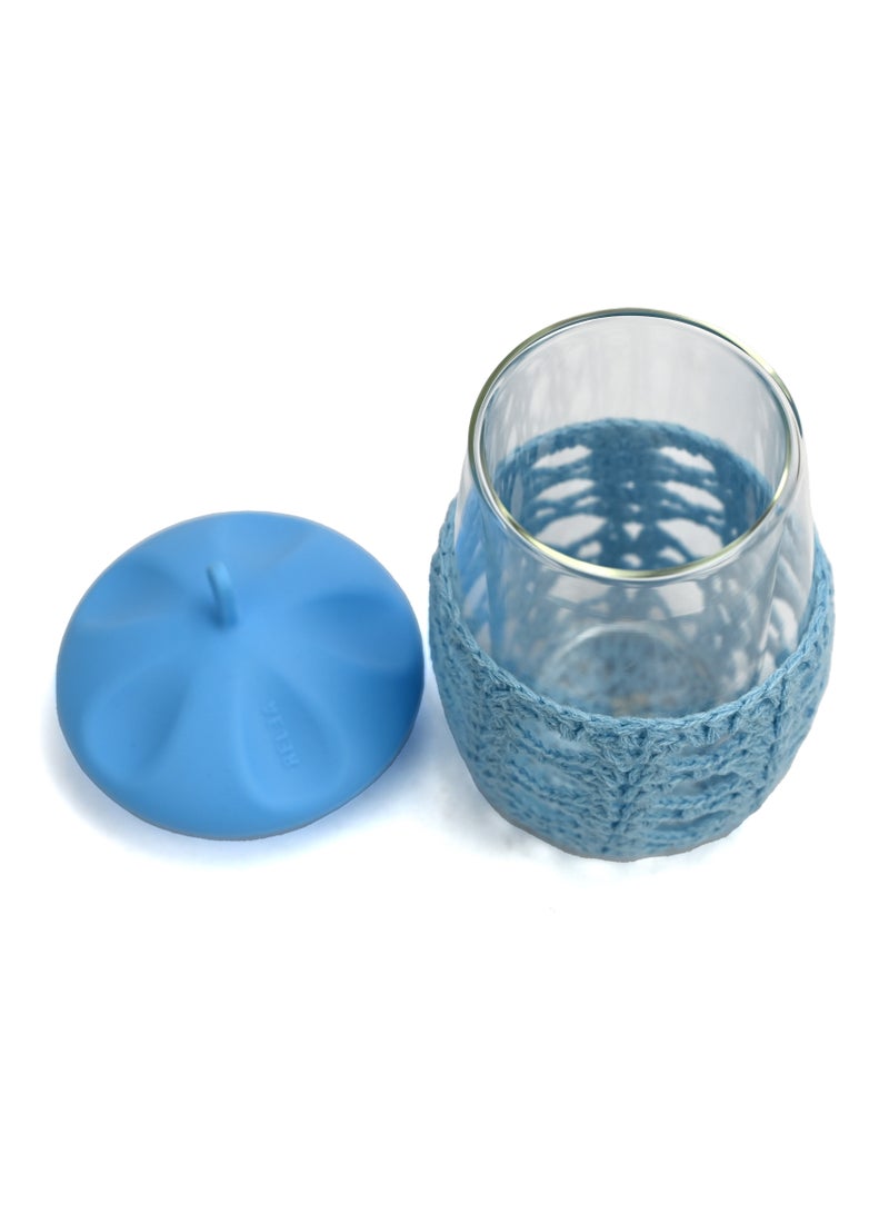 Crochet Cup With Lid, Blue Coffee Mug For Travel, Spill Proof Mug Coffee With Lid, Tea Mug For Travelling, Jar With Lid For Liquids, Spill Proof Coffee Mug With Lid, Blue Water Jug With Lid - Image 2