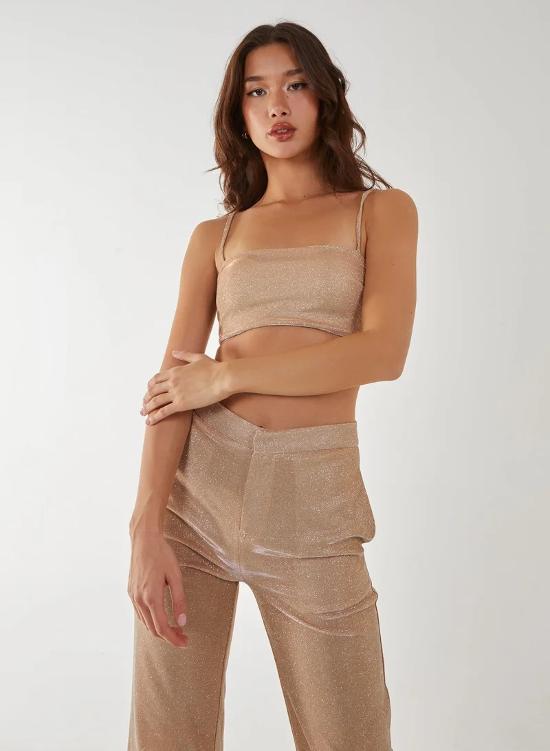 Pink Vanilla  Metallic Crop Top for Women | Best Price UAE