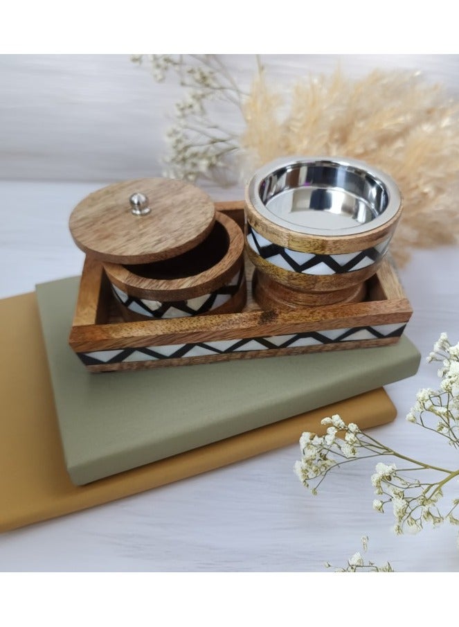 Elegant 3-piece wooden incense burner set, made in India  - Image 2
