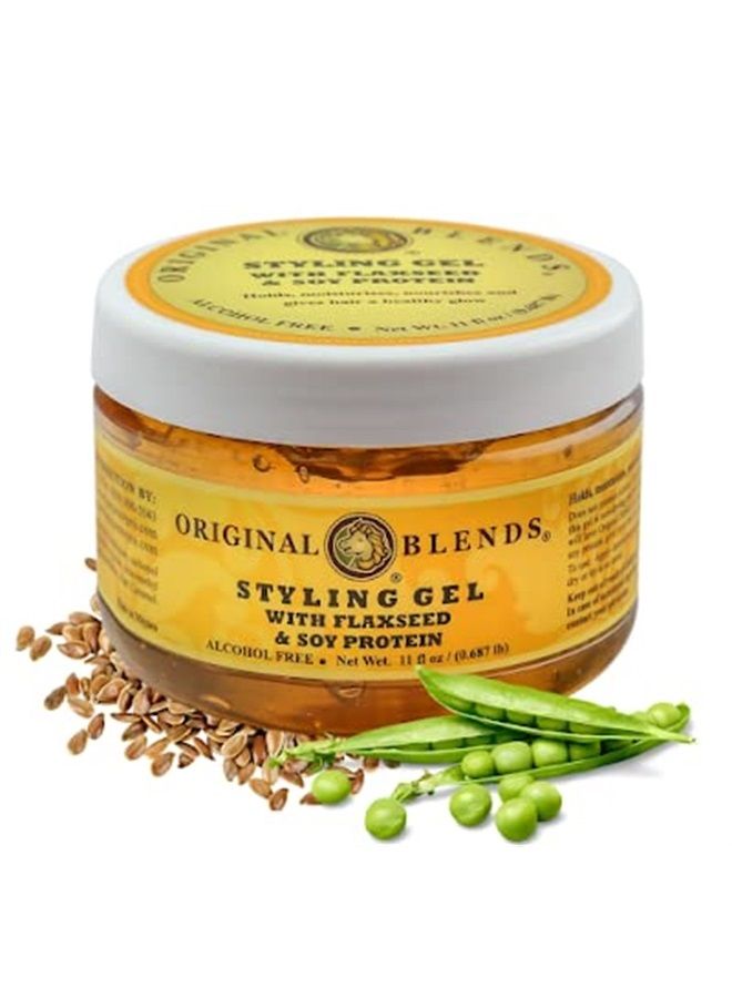 Original Blends Styling Gel جل شعر طبيعي مع بذور الكتان وبروتين الصويا - غير متقشر، تثبيت قوي أو خفيف لجميع أنواع الشعر - منتج شعر للبالغين والأطفال - (11 أونصة سائلة) - Image 1