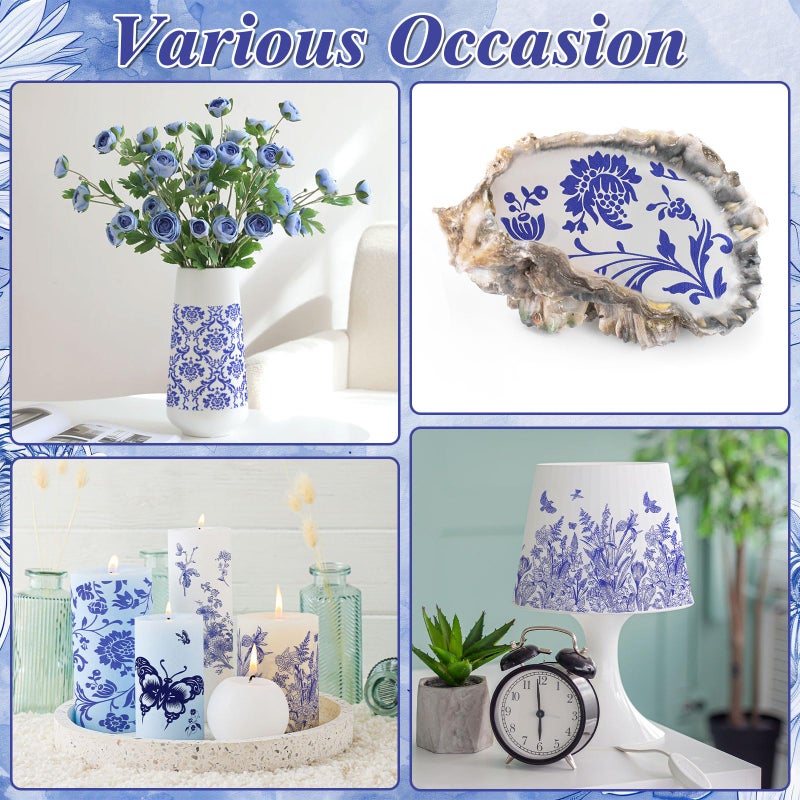 NatNarr 30 Pack Decoupage Napkins, 10 Styles Blue and White Floral Paper Napkins Chinoiserie Decorative Decoupage Napkin Printed Cocktail Paper for DIY Crafting Birthday Party Baby Shower - Image 5