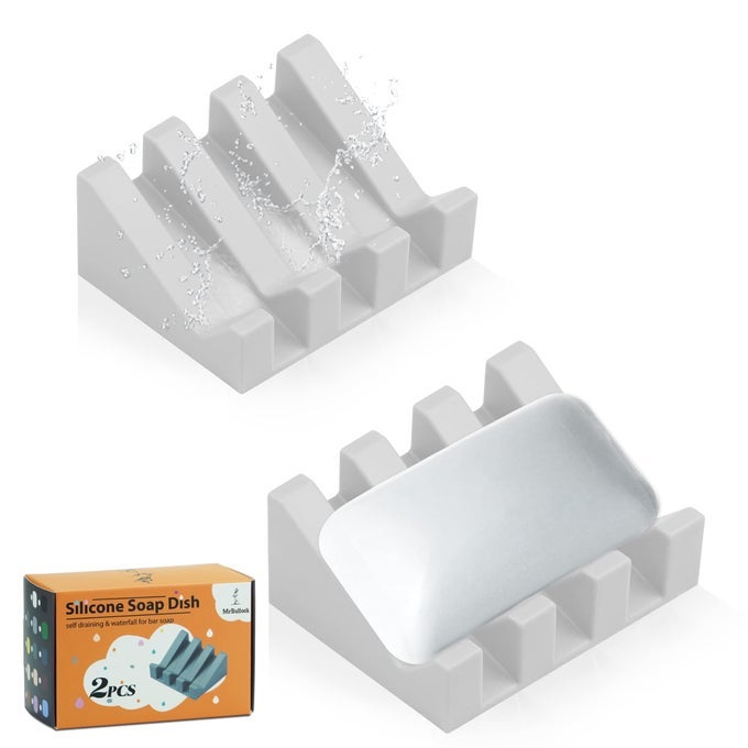 SILICONE SOAP DISH FOR BAR SOAP HOLDER FOR SHOWER BATHROOM SELF DRAINING WATERFALL DRYING TRAY KEEP SOAP BARS DRY CLEAN EASY CLEANING LIGHT GREY 2