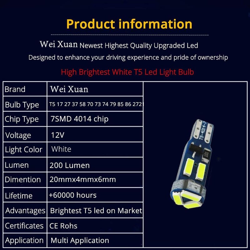 weiXuan 10X T5 LED Bulbs for Car Interior - Image 2