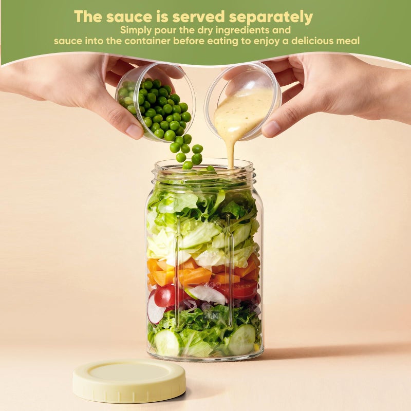 Yirilan 4 Pack Salad Jars with Dressing Container -32OZ Glass Salad Leakproof container for Fresh Lunch with 2 Built-In Compartments for Wet/Dry Separation, Mason Jar Salad Containers - Image 4