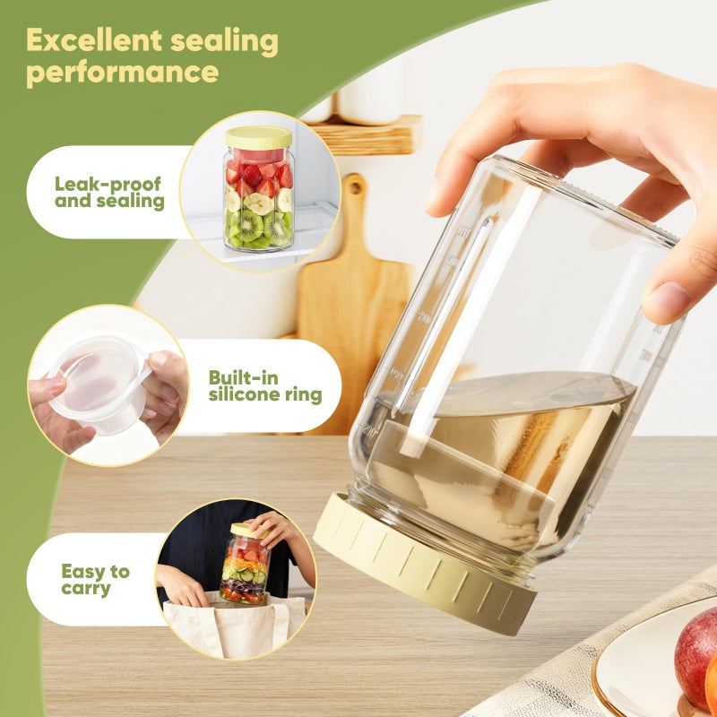 Yirilan 4 Pack Salad Jars with Dressing Container -32OZ Glass Salad Leakproof container for Fresh Lunch with 2 Built-In Compartments for Wet/Dry Separation, Mason Jar Salad Containers - Image 5