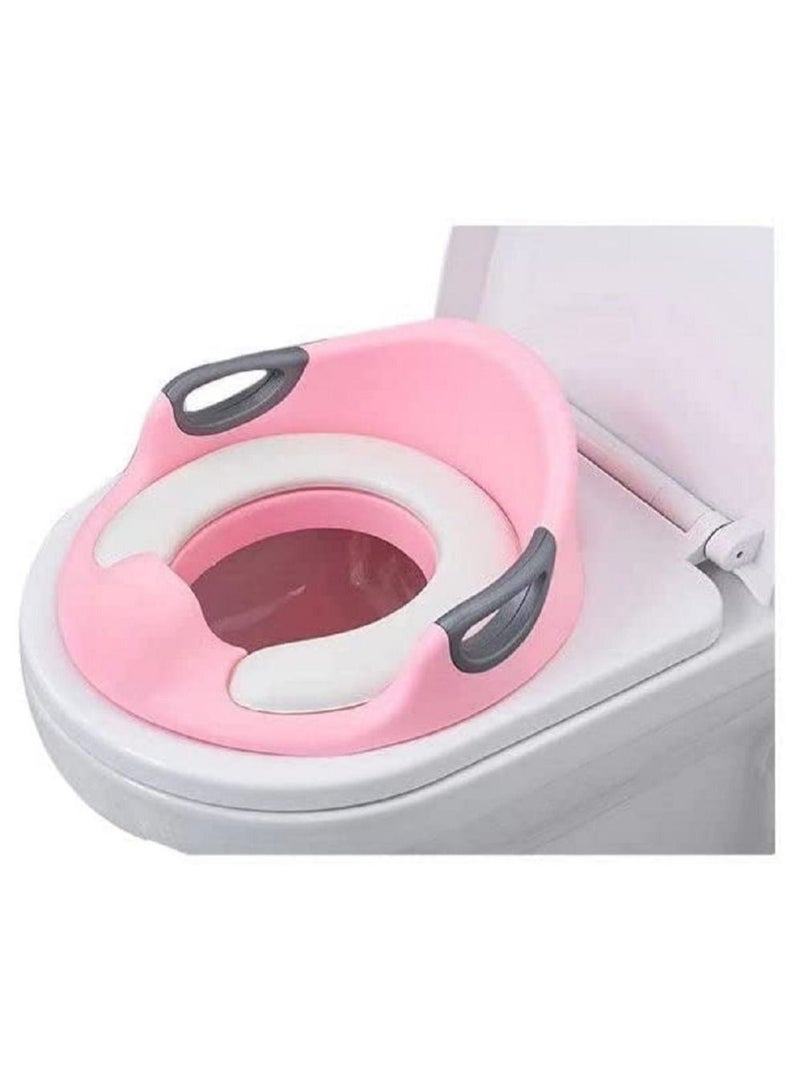 Delfino Babyclub Potty Training Toilet Seat for Kids Toddlers Boys Girls Toilet Trainer Ring with Handle with Backrest Pink - Image 1