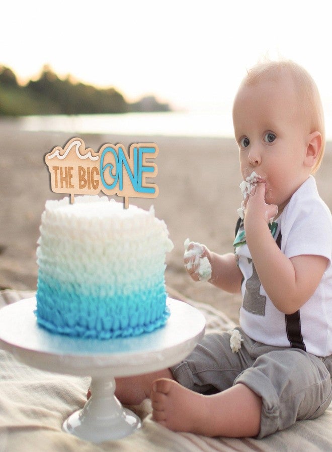 MUWEOL The Big One Wooden Cake Topper - Wave Theme First/1st Birthday Party Decoration,Surf Boy Party Decor，Smash Cake Photo Props (wave topper) - Image 5