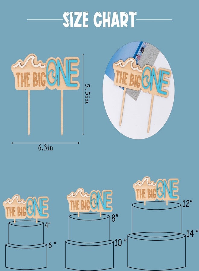 MUWEOL The Big One Wooden Cake Topper - Wave Theme First/1st Birthday Party Decoration,Surf Boy Party Decor，Smash Cake Photo Props (wave topper) - Image 2