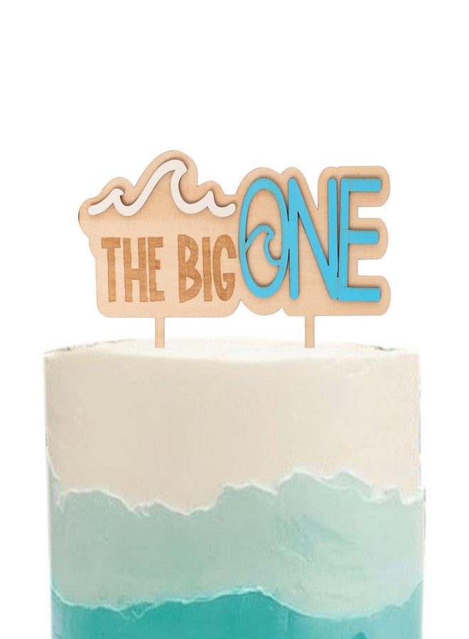 MUWEOL The Big One Wooden Cake Topper - Wave Theme First/1st Birthday Party Decoration,Surf Boy Party Decor，Smash Cake Photo Props (wave topper) - Image 1