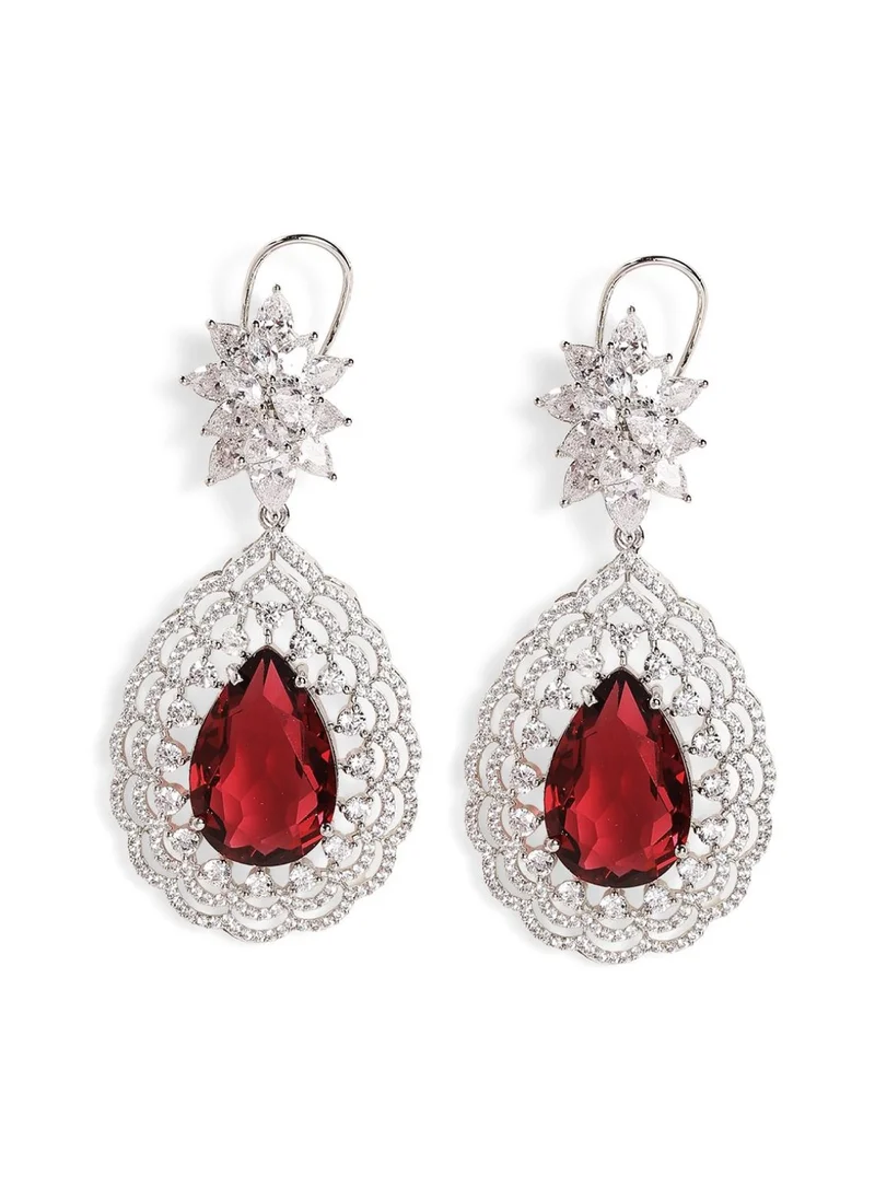 Priyaasi American Diamond-Stone Studded Teardrop Shaped Drop Earrings