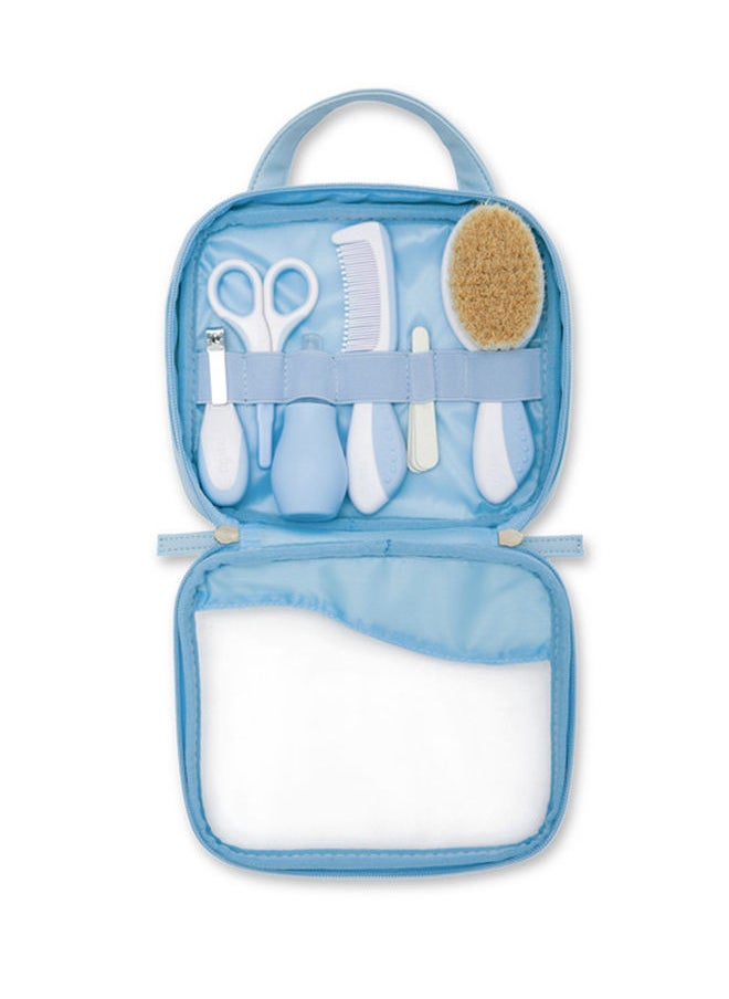 Nuvita - Essential Baby Care Kit - Nasal Aspirator, Small Scissors With Rounded Tips, Nail Clippers, Nail Files, Brush (With Pure Wool Bristles) And Comb - Blue - Image 1