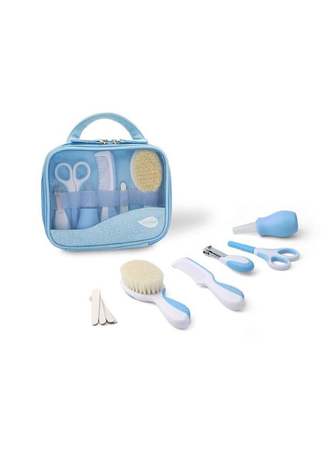 Nuvita - Essential Baby Care Kit - Nasal Aspirator, Small Scissors With Rounded Tips, Nail Clippers, Nail Files, Brush (With Pure Wool Bristles) And Comb - Blue - Image 1