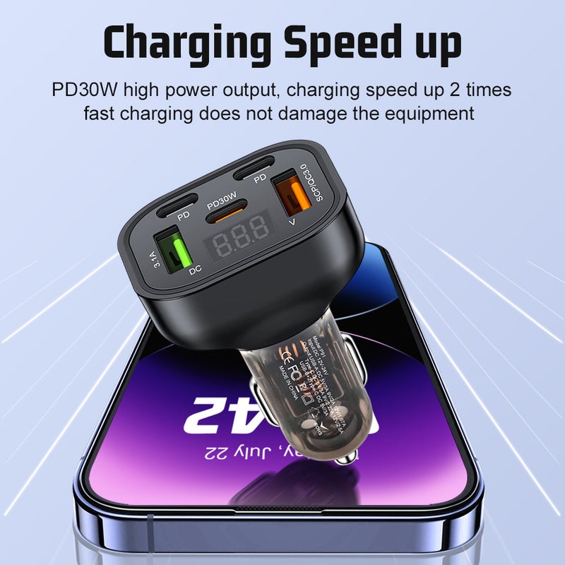 Standard 150W Five-In-One Car Charger With Digital Display 5-Port Car Charger With Voltage One Drag Five-Port Car Charger - Image 3