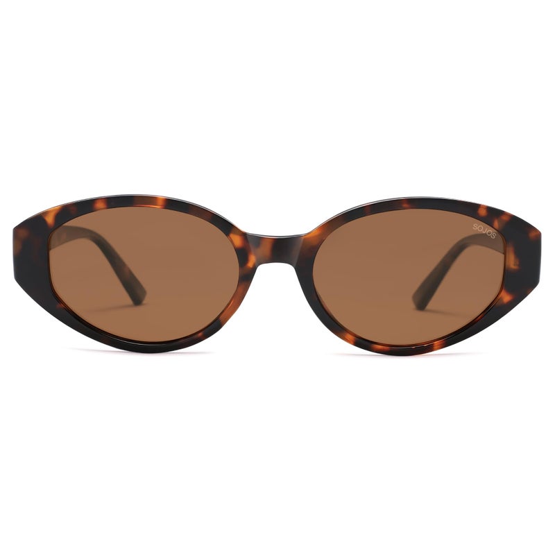 SOJOS Retro Oval Polarized Sunglasses for Women Chic Cat Eye Trendy Vintage Shades UV400 Protection,Tortoise Brown/Brown - Image 3