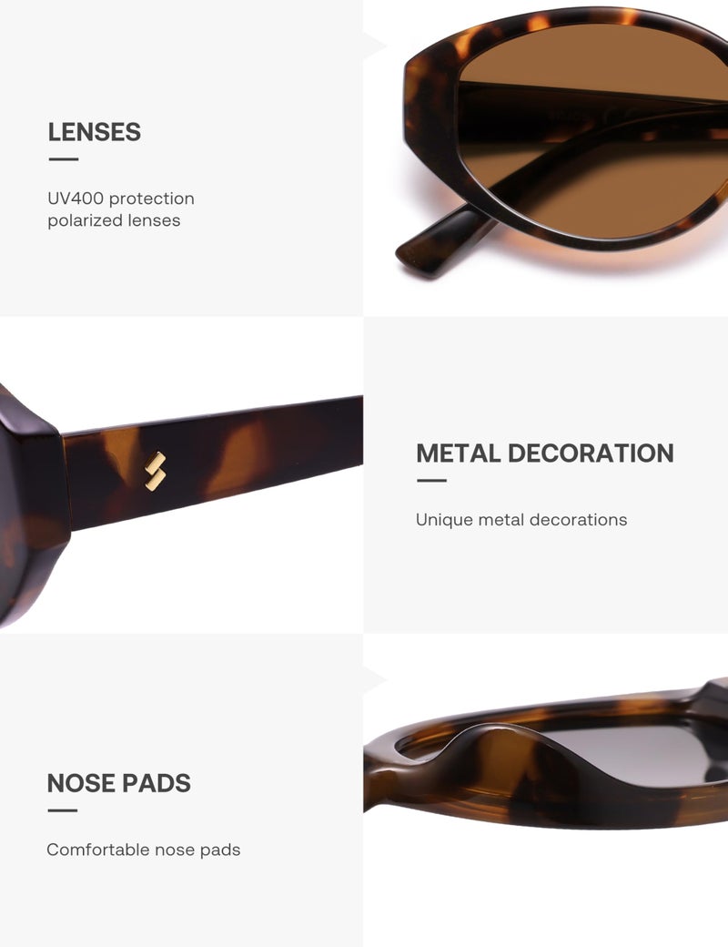 SOJOS Retro Oval Polarized Sunglasses for Women Chic Cat Eye Trendy Vintage Shades UV400 Protection,Tortoise Brown/Brown - Image 5