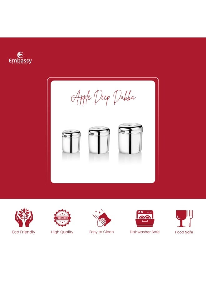 EMBASSY Stainless Steel Apple Deep Dabba/Canister - Set of 3 (900/1200/1500 ml; Sizes 10-12, Big) - Image 2