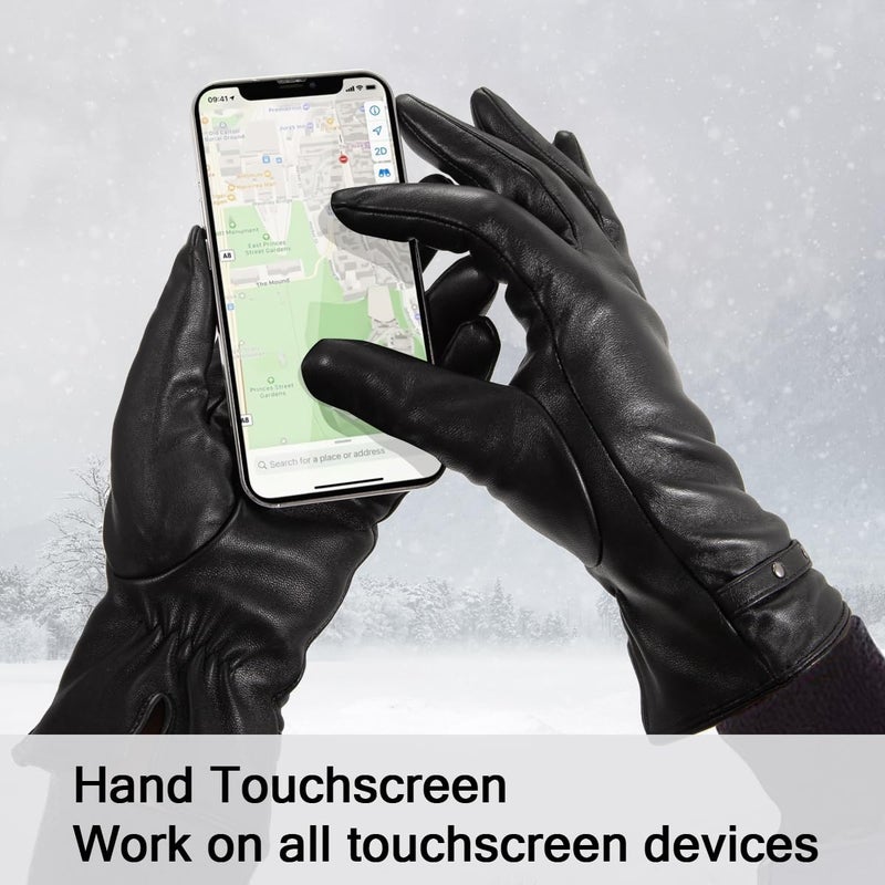 LADYBRO Black Winter Gloves for Women Touchscreen Warm Driving Lambskin Wool Cashmere - Image 4