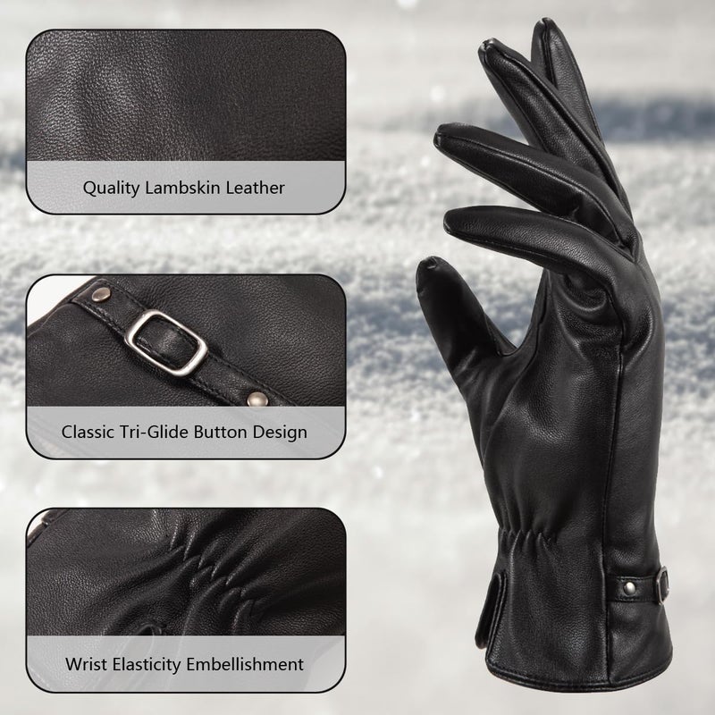 LADYBRO Black Winter Gloves for Women Touchscreen Warm Driving Lambskin Wool Cashmere - Image 3