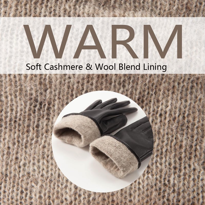 LADYBRO Black Winter Gloves for Women Touchscreen Warm Driving Lambskin Wool Cashmere - Image 2
