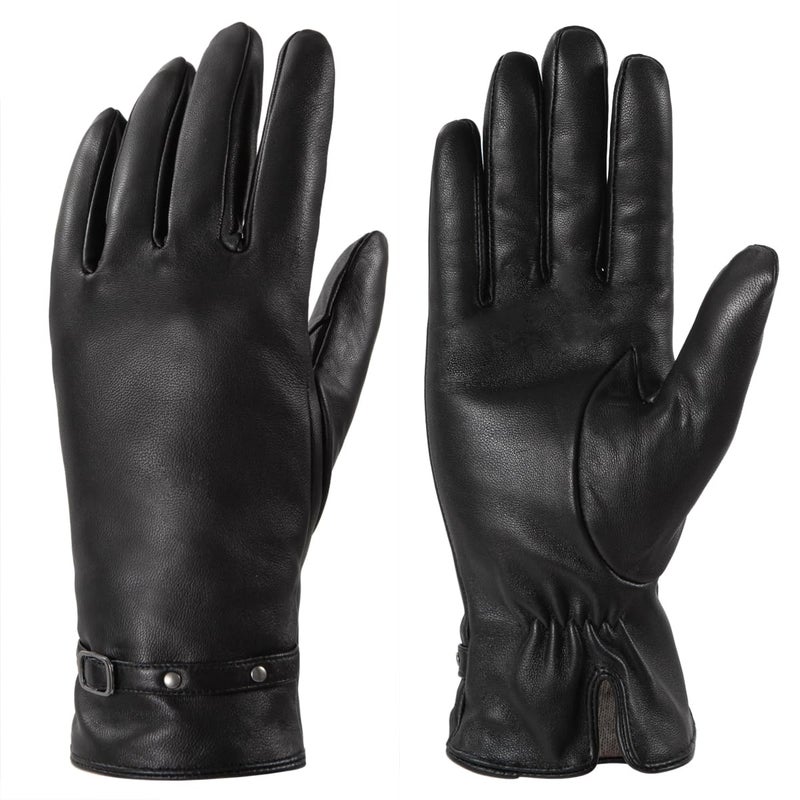 LADYBRO Black Winter Gloves for Women Touchscreen Warm Driving Lambskin Wool Cashmere - Image 5