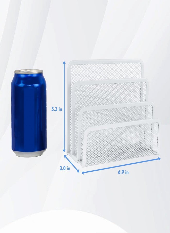 EASEPRES Desk Mail Organizer, Office Small Desktop Metal Mesh Envelope Letter Sorter Paper File Holder Organizer with 3 Vertical Upright Compartments, White 1 Pack - Image 2