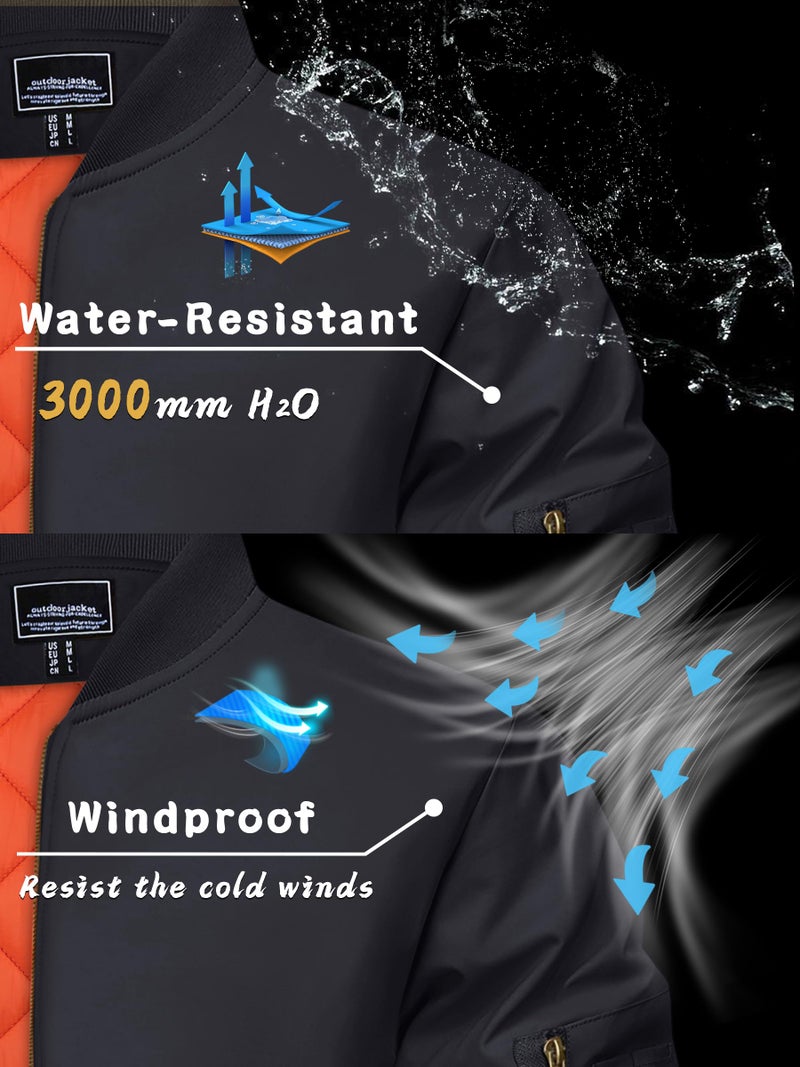 KEFITEVD Men's Bomber Jacket Windproof Quilted Jacket Winter Casual Sportswear Jacket Black Jacket for Men Windbreaker Jackets Men - Image 2