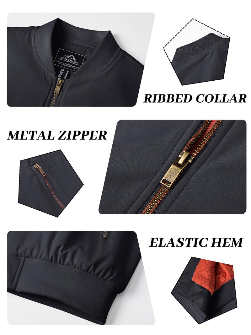 KEFITEVD Men's Bomber Jacket Windproof Quilted Jacket Winter Casual Sportswear Jacket Black Jacket for Men Windbreaker Jackets Men - Image 5