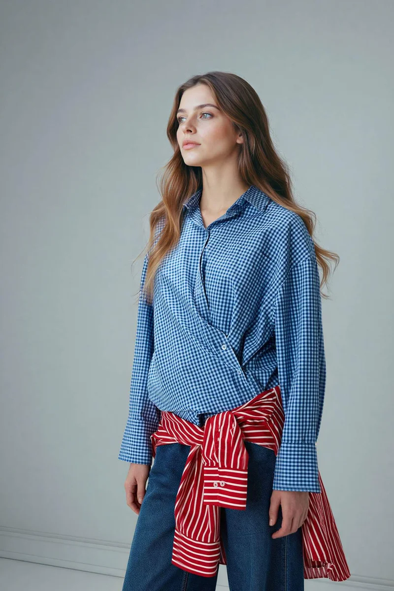 ديفاكتو Regular Fit Poplin Plaid Long Sleeve Tunic