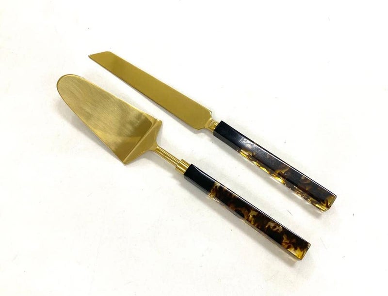 CREATIVE HANDS By Sheetal Cake Set A Knife Spatula Steel Copper Black Gold - Image 1