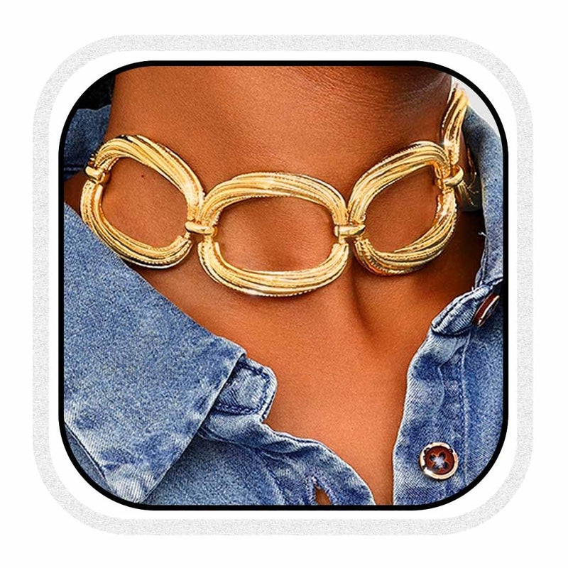 CLOACE Chunky Choker Necklace Gold Thick Necklaces Punk Cuban Chain Jewelry Accessories for Women (G) - Image 1