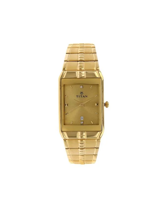 تيتان Men Analog Display Watch With Gold Metal Strap - 9151YM03