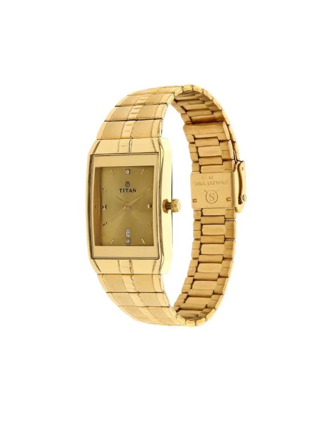 تيتان Men Analog Display Watch With Gold Metal Strap - 9151YM03