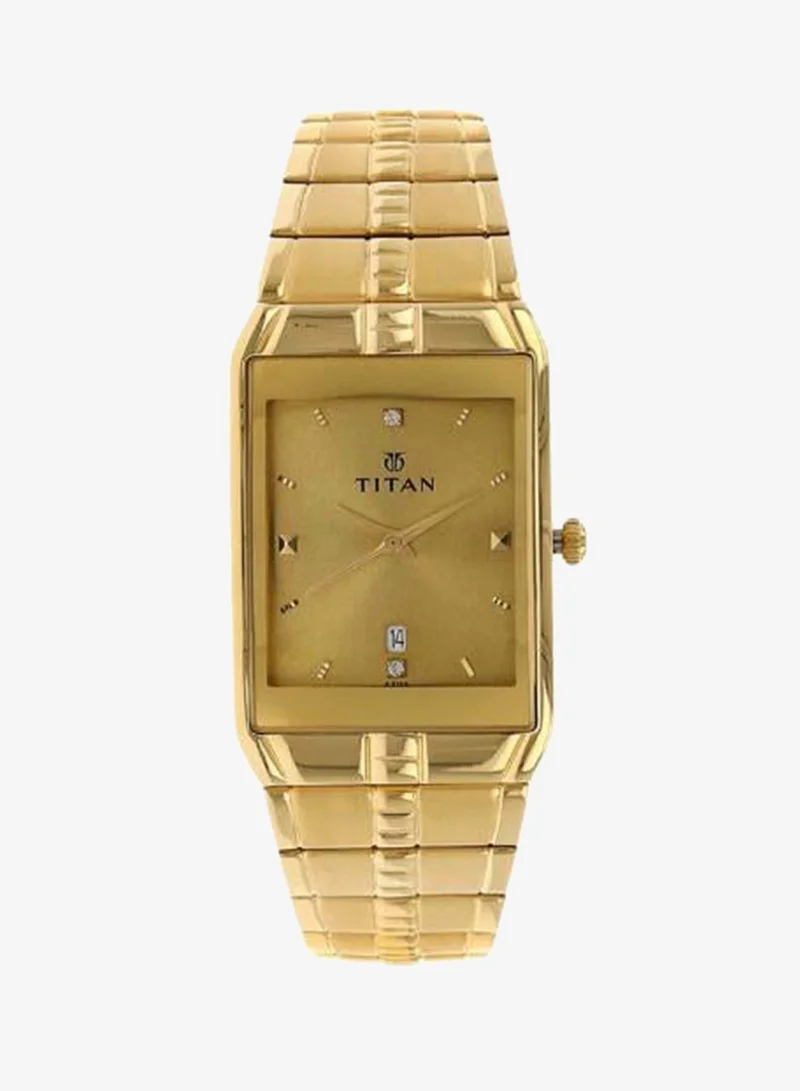 Titan Men Analog Display Watch With Gold Metal Strap - 9151YM03