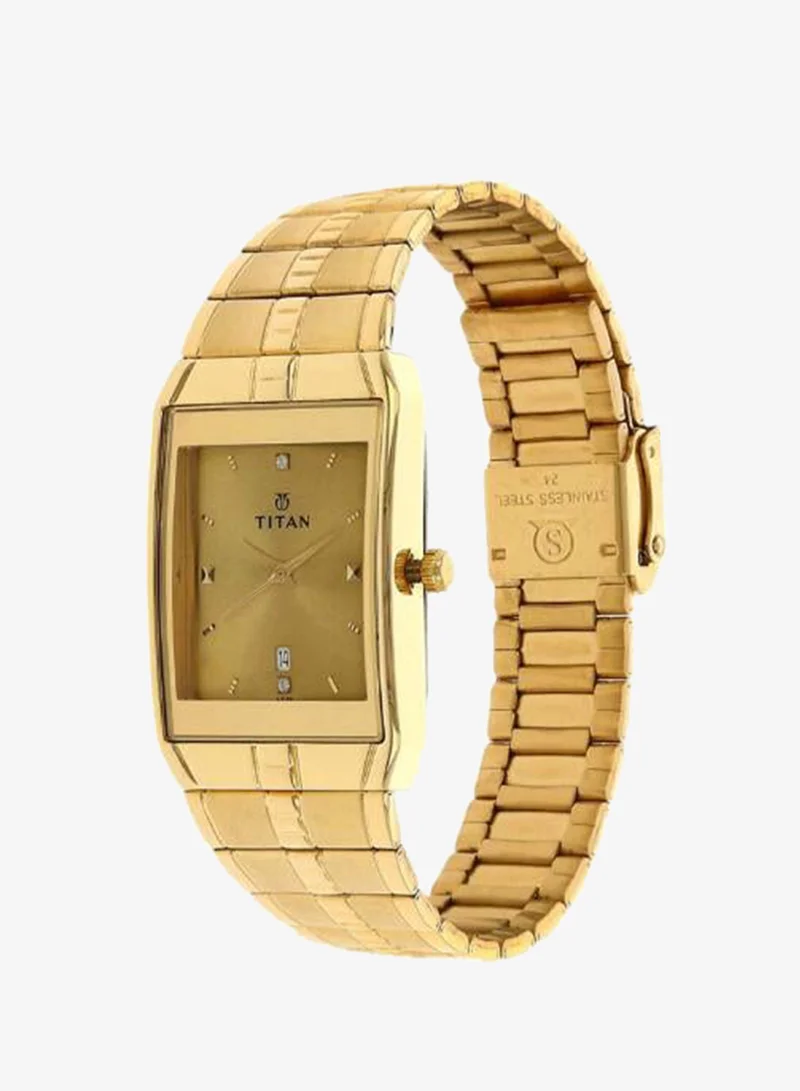 Titan Men Analog Display Watch With Gold Metal Strap - 9151YM03