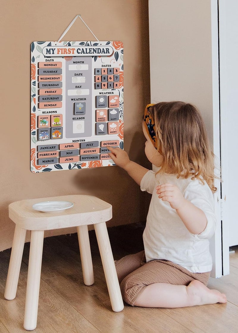 Inkdotpot My First Calendar Board For Kids, Preschool Wall Hanging Month/Date/Day/Weather/Season (42 Pieces); Classroom Learning Calendar Board, 14.5 x 11.5 inches (Peach & Gray) - Image 5