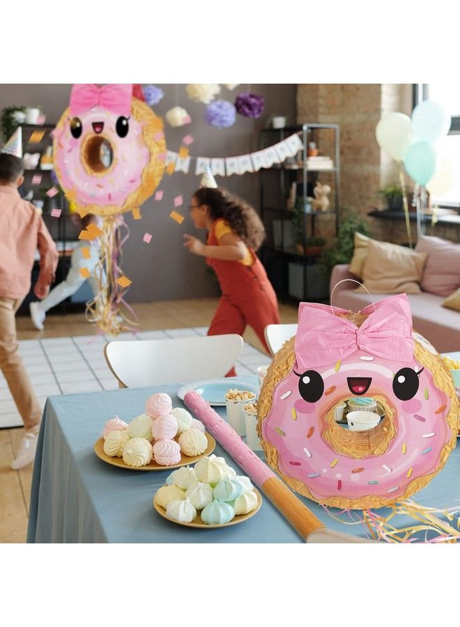 Zhanmai بينك وخاكي دونات بيناتا صغيرة مع عصا بيناتا وقناع ورباط كونفيتي لاحتفال عيد الميلاد أو الذكرى تحت موضوع الدونات زينة حفلة الدونات لوازم فييستا 15 × 13 بوصة - Image 3