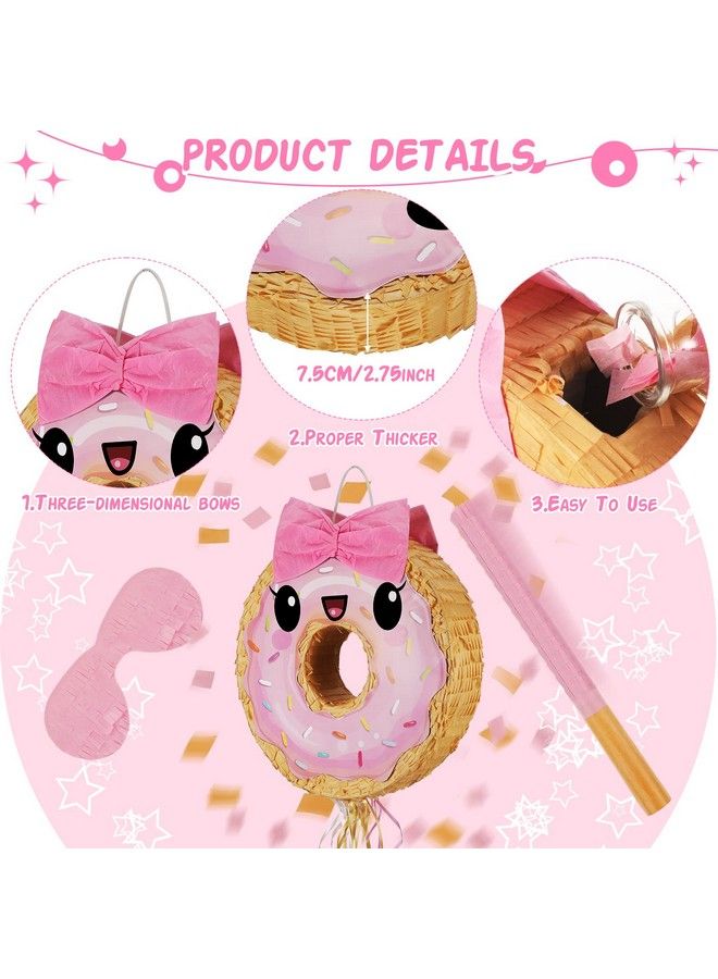 Zhanmai بينك وخاكي دونات بيناتا صغيرة مع عصا بيناتا وقناع ورباط كونفيتي لاحتفال عيد الميلاد أو الذكرى تحت موضوع الدونات زينة حفلة الدونات لوازم فييستا 15 × 13 بوصة - Image 4