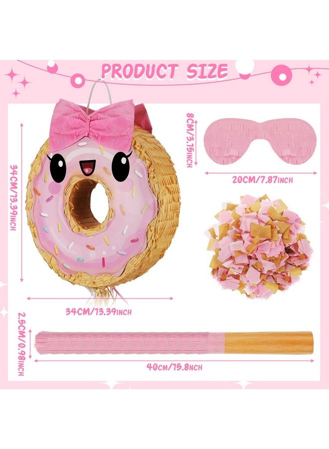 Zhanmai بينك وخاكي دونات بيناتا صغيرة مع عصا بيناتا وقناع ورباط كونفيتي لاحتفال عيد الميلاد أو الذكرى تحت موضوع الدونات زينة حفلة الدونات لوازم فييستا 15 × 13 بوصة - Image 5